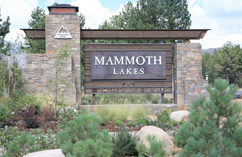 Mammoth Lakes Gateway sign welcoming guests to this mountain town
