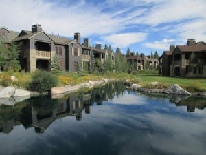 Photo of the common area at The Lodges condominium complex in Mammoth Lakes